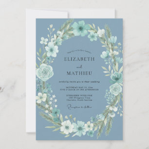 Convites Casamento de Anêmona Azul Aço