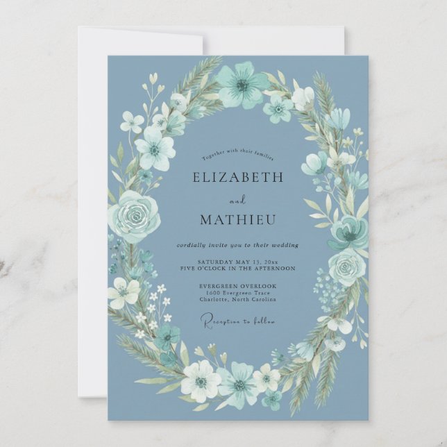 Convites Casamento de Anêmona Azul Aço (Frente)