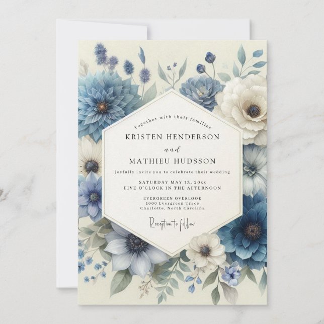 Convites Casamento de Anêmona Azul Empoeirada (Frente)