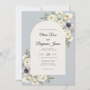 Convites Casamento de Anêmona Azul Naval Aço