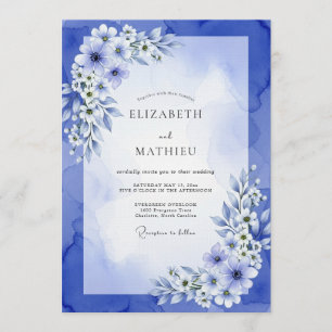 Convites Casamento de Anêmona Azul Pintado