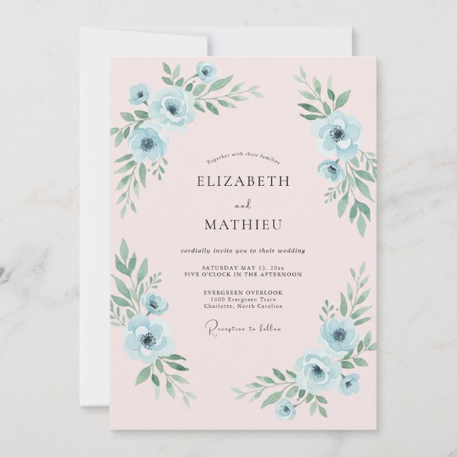 Convites Casamento de Anêmona Azul Pó (Frente)
