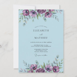 Convites Casamento de Anêmona Azul Slate em Pó