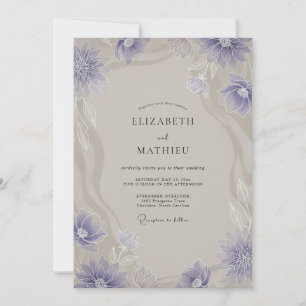 Convites Casamento de Anêmona Bege Azul-Marinho