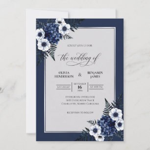 Convites Casamento de Anêmona Branca Pérola da Meia-Noite