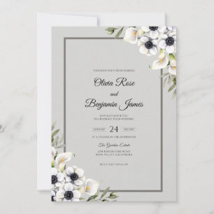 Convites Casamento de Anêmona Branca Pérola Prata