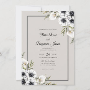 Convites Casamento de Anêmona Branco Creme