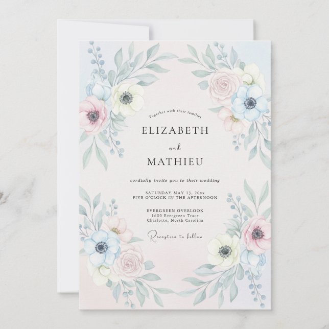 Convites Casamento de Anêmona com Azul-Peruíno Roxo (Frente)