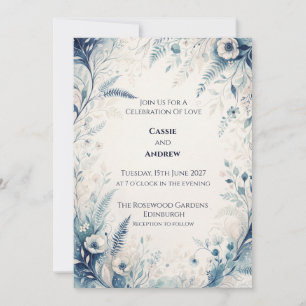 Convites Casamento de Anêmona com Samambaia Florestal Azul