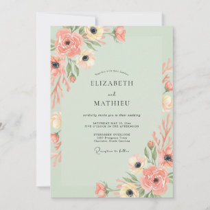 Convites Casamento de Anêmona Coral Mint