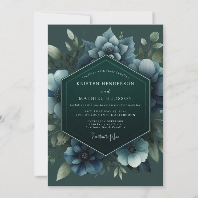 Convites Casamento de Anêmona de Ardósia Caçador (Frente)