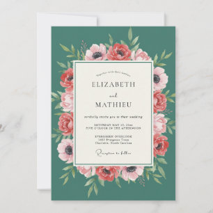 Convites Casamento de Anêmona de Coral Teal