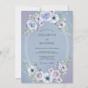 Convites Casamento de Anêmona Lavanda Azul-marinho