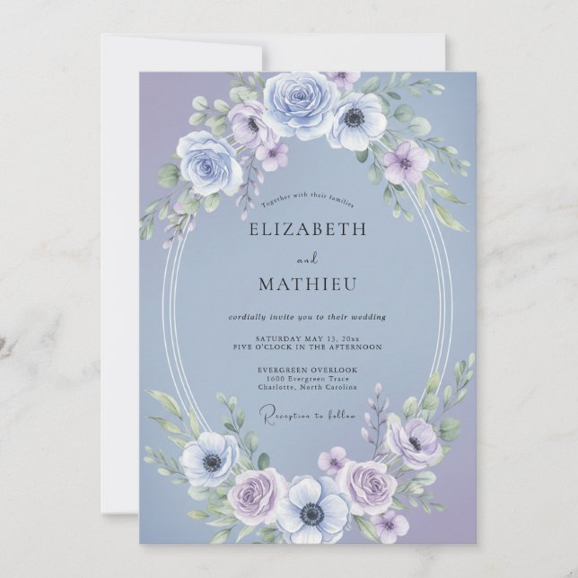 Convites Casamento de Anêmona Lavanda Azul-marinho (Frente)