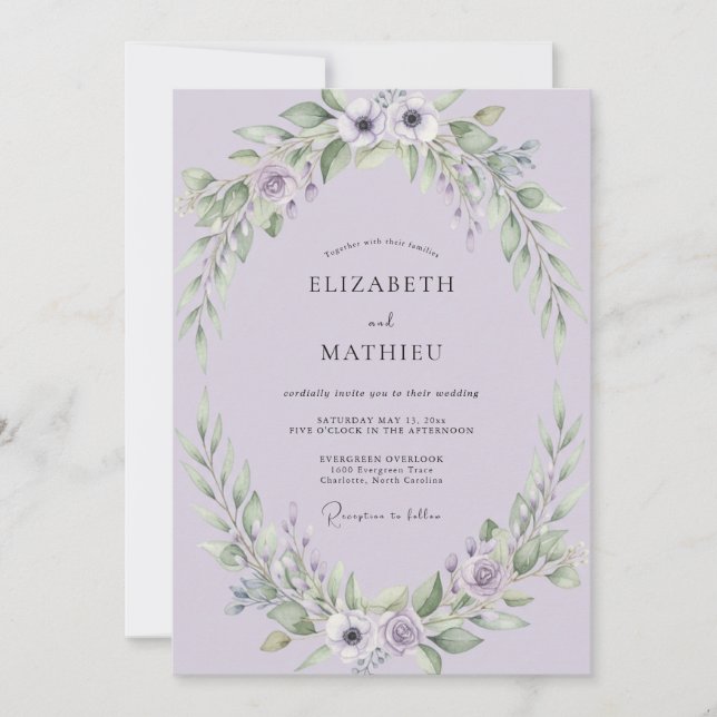 Convites Casamento de Anêmona Lilás (Frente)