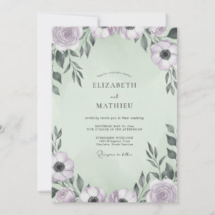 Convites Casamento de Anêmona Lilás com Espuma do Mar