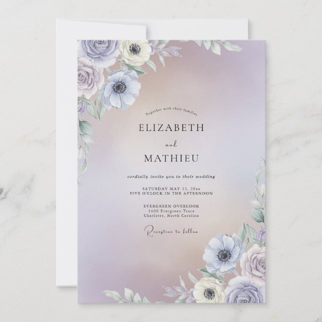 Convites Casamento de Anêmona Lilás Roxo-azulado (Frente)