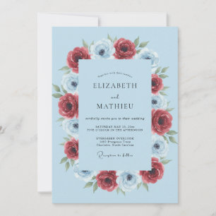 Convites Casamento de Anêmona Luxuriante Azul Claro