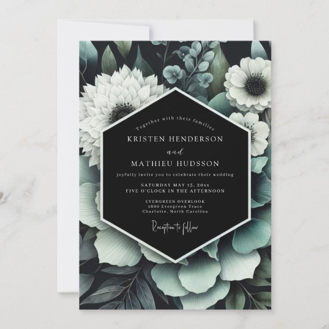 Convites Casamento de Anêmona Luxuriante Turquesa (Frente)