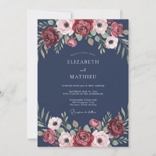Convites Casamento de Anêmona Marrom à Meia-Noite