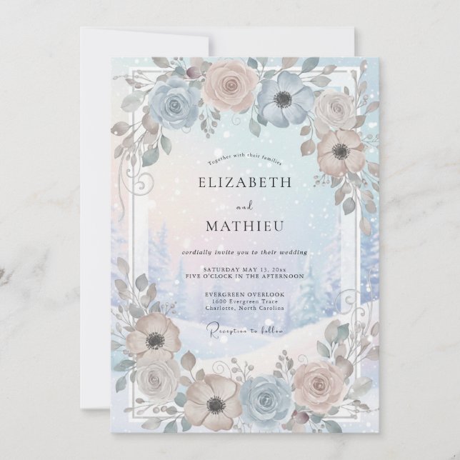 Convites Casamento de Anêmona Mauve Ardósia (Frente)