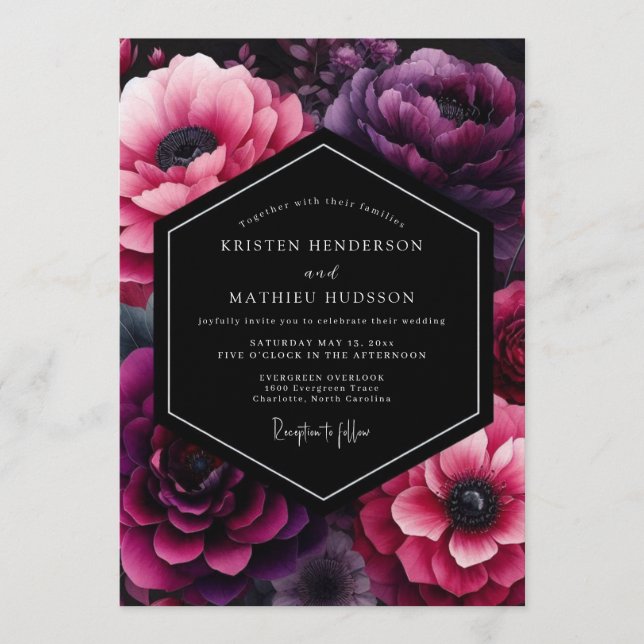 Convites Casamento de Anêmona Opulenta de Orquídea (Frente)