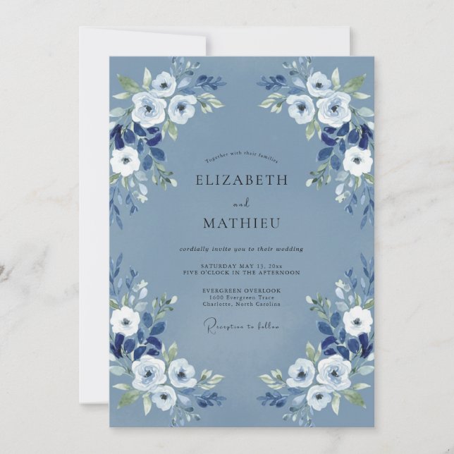 Convites Casamento de Anêmona Periwinkle Slate (Frente)