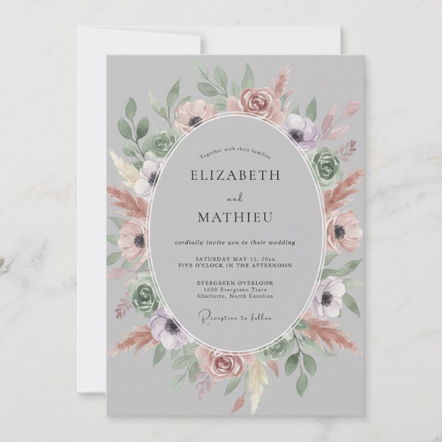 Convites Casamento de Anêmona Rosa-Malva (Frente)