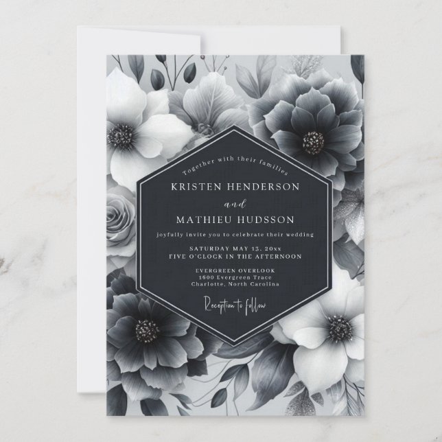 Convites Casamento de Anêmona Sombrío Carvão (Frente)