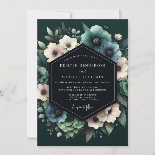 Convites Casamento de Anêmona Umbral Verde (Frente)