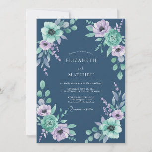 Convites Casamento de Anêmona Verde-Menta Índigo
