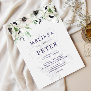 Convites Casamento de Anêmona Verde-Preto Branco
