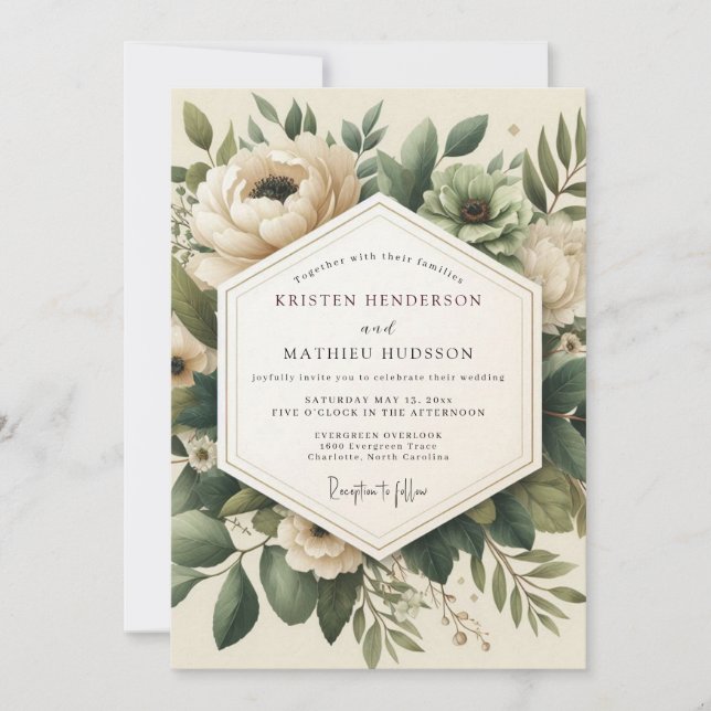 Convites Casamento de Anêmona Vintage Sage (Frente)