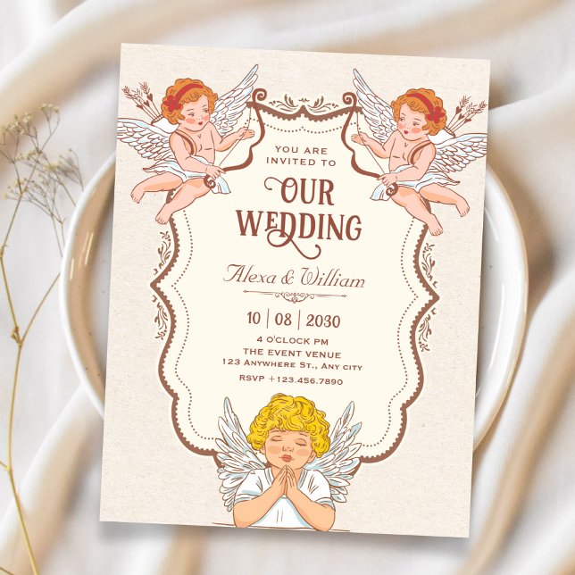 Convites Casamento de anjos vintage (Criador carregado)