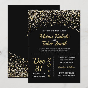 Convites Casamento de Ano Novo com Brilho Dourado
