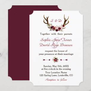 Convites Casamento de Antadores Florais Chic Burgundy Marsa