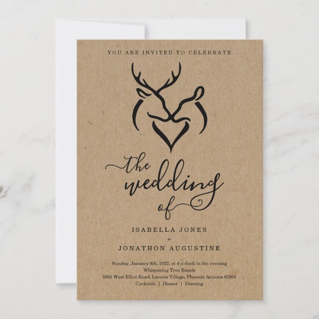 Convites Casamento de Antlers Doe & Deer Heart Hunters (Frente)