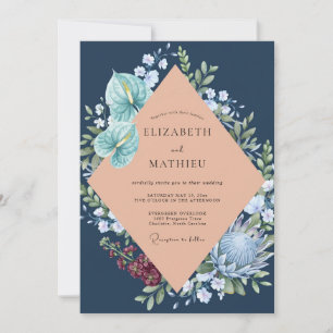 Convites Casamento de Antúrio Eucalipto Rosa Naval