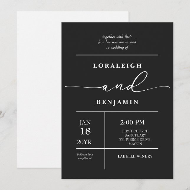 Convites Casamento de aparência elegante e moderno (Frente/Verso)