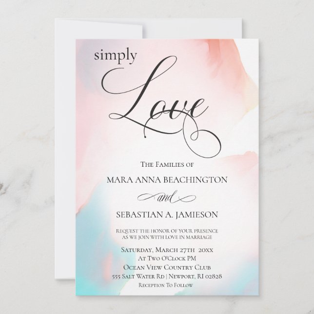 Convites *~* Casamento de Aqua de Coral de Molho de Abstrat (Frente)