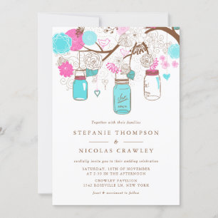 Convites Casamento de Aqua e Mason Pink Hanging