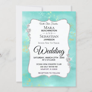 Convites *~* Casamento de Aqua Glitter de Diamante de Aqua