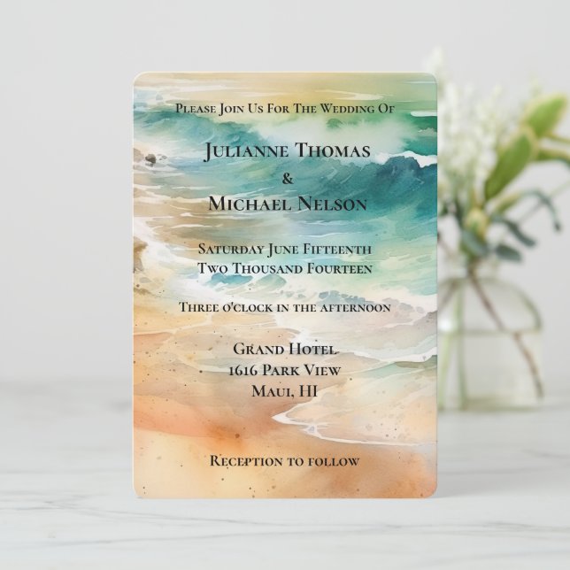 Convites Casamento de Aqua Ocean Turquoise de Praia (Em pé/Frente)