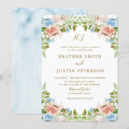 Convites Casamento de Aquarela Azul do Jardim Pastel Elegan