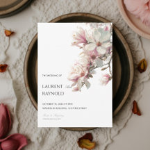 Casamento de Aquarela Botânica Magnólia Rosa Corad