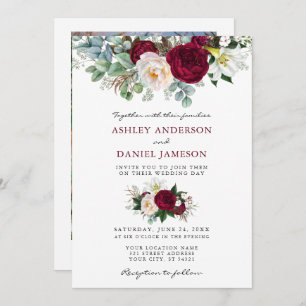 Convites Casamento De Aquarela Burgundy Floral Greenery