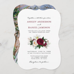 Convites Casamento De Aquarela Burgundy Floral Greenery