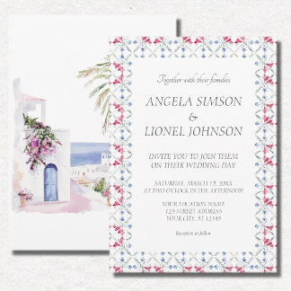 Convites Casamento de Aquarela com Azulejos Zellige marroqu