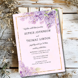 Convites Casamento de aquarela com flores lilás