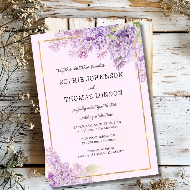 Convites Casamento de aquarela com flores lilás (Criador carregado)